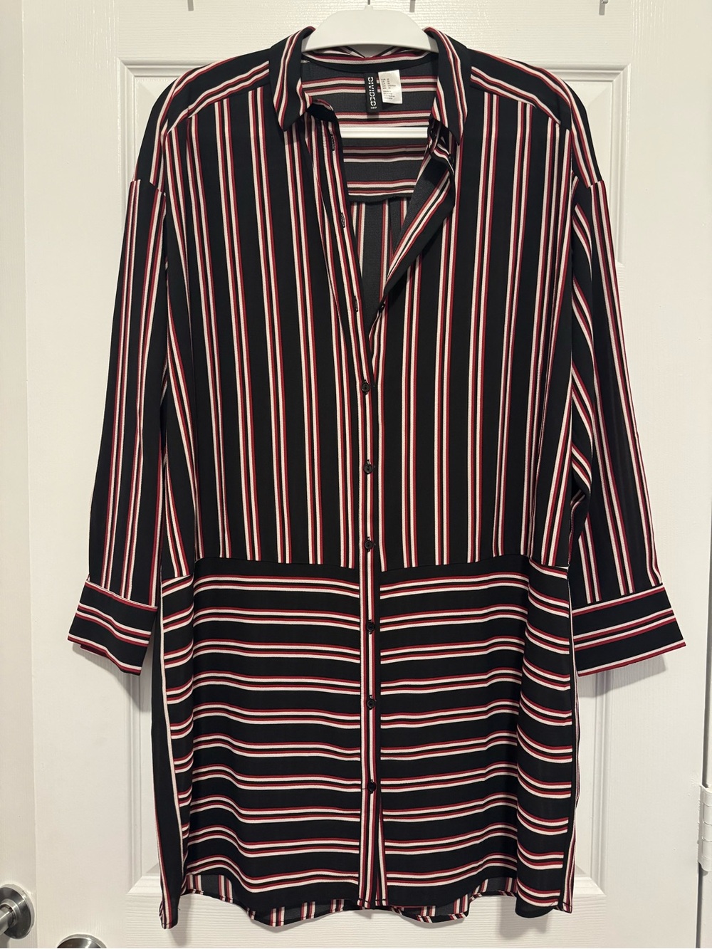 Divided Black Shirt Dress with Red & White Stripes